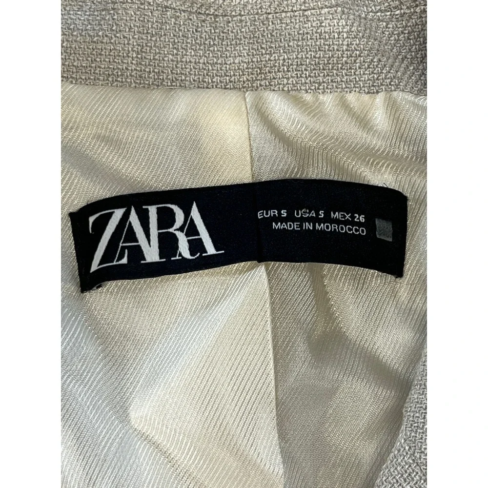 Zara Womens Double Breasted Textured Blazer Oatmeal Beige Silver Buttons Size S